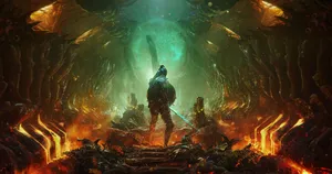 Warrior_ Before_ Ancient_ Gate.jpg Wallpaper