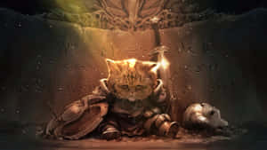 Warrior_ Cat_ Resting_with_ Sword_and_ Shield.jpg Wallpaper