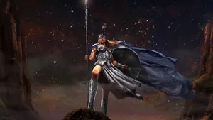 Warrior Goddess Under Starry Sky Wallpaper