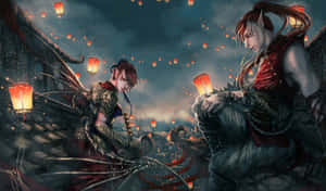 Warrior_ Twins_ Under_ Sky_ Lanterns Wallpaper