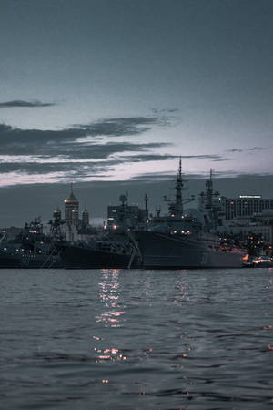 Warship And City Wallpaper