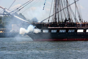 Warship Engulf In Smoke Wallpaper