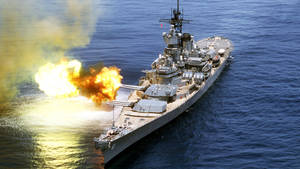 Warship Firing Cannons Wallpaper