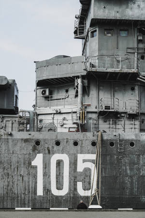 Warship In Monochrome Grey Wallpaper