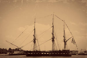 Warship Vintage Sepia Photograph Wallpaper