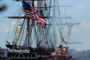 Warship With American Flag Wallpaper