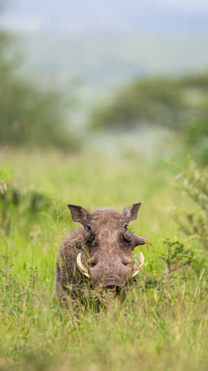 Warthogin Grassland Safari Wallpaper