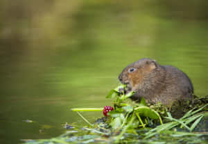 Water Vole Feastingon Berries Wallpaper