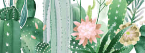 Watercolor Cactus Garden Panorama Wallpaper