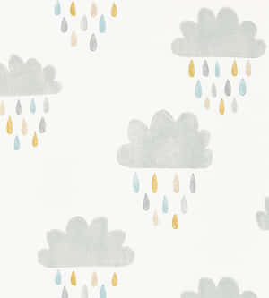 Watercolor Clouds Raindrops Pattern Wallpaper