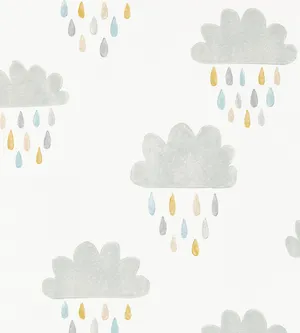 Watercolor Clouds Raindrops Pattern Wallpaper