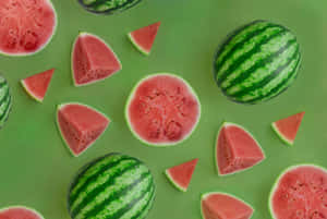 Watermelon Pattern Aesthetic Green Background Wallpaper