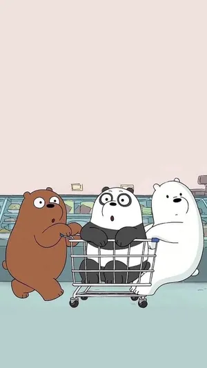 We Bare Bears Shopping Cart Fun Wallpaper