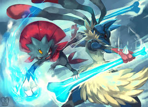 Weavile And Lucario Showdown Wallpaper