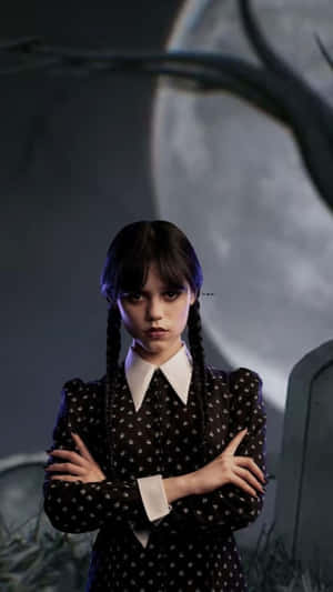 Wednesday_ Addams_ Portrait_ Gothic_ Background Wallpaper