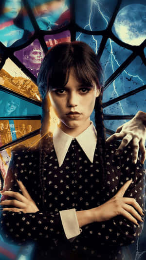 Wednesday Addams Stained Glass Backdrop Wallpaper