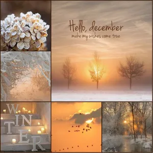 Welcome December Winter Sunset Collage Wallpaper