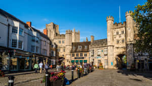 Wells Cathedral Gateand Marketplace Wallpaper