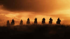 Western Silhouette Riders Sunset Wallpaper