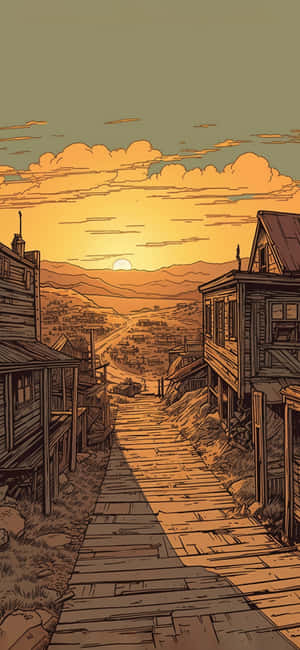 Western Sunset Old Town Illustration Wallpaper