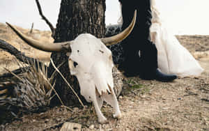 Western Wedding Aestheticwith Longhorn Skull Wallpaper