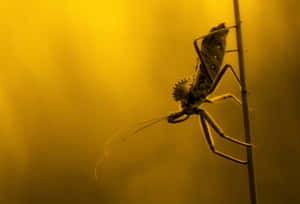 Wheel Bug Silhouette Against Golden Backdrop Wallpaper