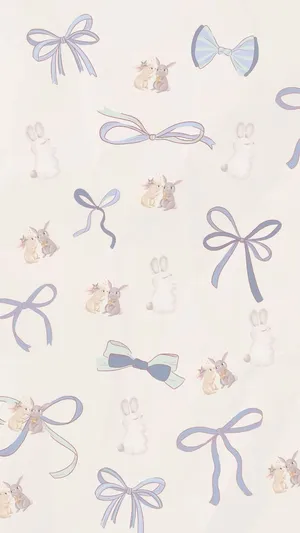 Whimsical Bowsand Bunnies Pattern Wallpaper