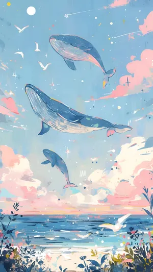Whimsical Ocean Whales Wallpaper