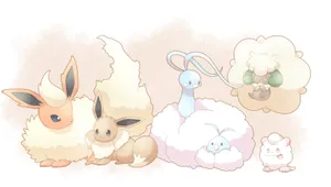 Whimsicott Altaria Flareon Eevee Swirlix Wallpaper