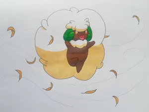 Whimsicott Drawing Leaves Flying Wallpaper