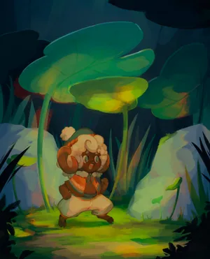 Whimsicott Person In Forest Wallpaper