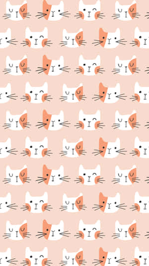 White And Orange Cute Cat Pattern Wallpaper