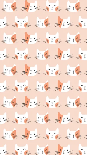 White And Orange Cute Cat Pattern Wallpaper