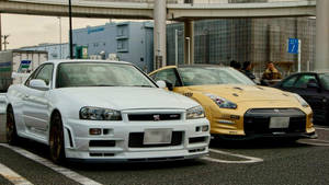 White And Yellow Jdm Car Duo Wallpaper