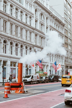 White Building With American Flag Iphone Wallpaper