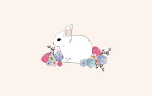 White Bunny Floral Aesthetic.jpg Wallpaper