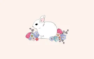 White Bunny Floral Aesthetic.jpg Wallpaper