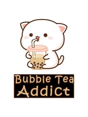 White Cat And Cute Boba Tea Wallpaper