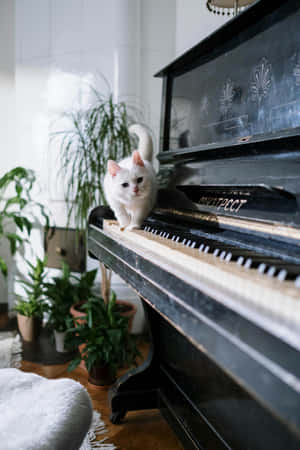 White Caton Vintage Piano Wallpaper