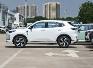 White Changan Cs55 S U V Parked Outdoor Wallpaper