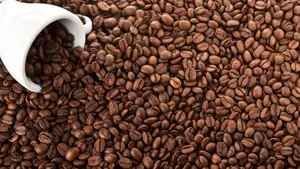 White Cup In Coffee Beans Wallpaper