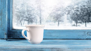 White Cup Near Windows Winter Wallpaper