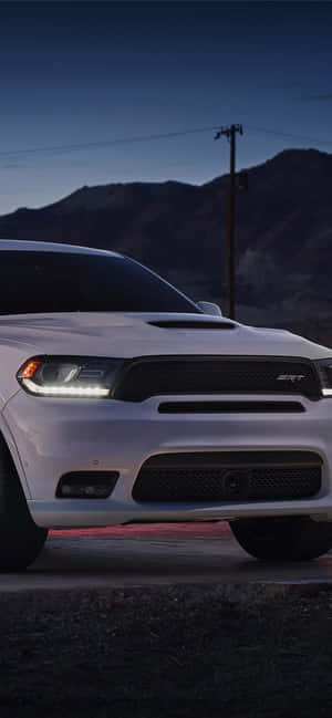 White Dodge Durango S R T Night Profile Wallpaper