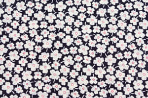 White Floral Patternon Black Fabric Wallpaper