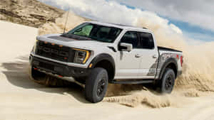 White Ford F 150 Action Shot Wallpaper