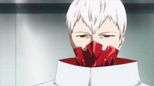 White Haired Anime Character With Red Eyesand Mask Wallpaper