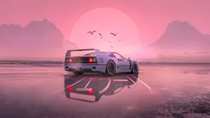 White Jdm Car With Pink Sunset Wallpaper