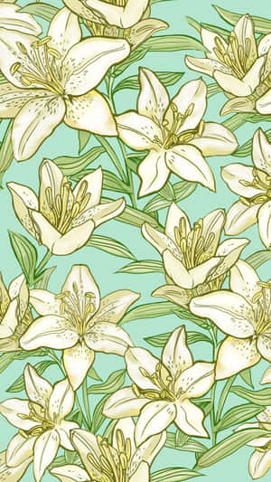 White Lilies Pattern Background Wallpaper