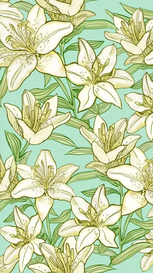 White Lilies Pattern Background Wallpaper