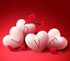 White Love Hearts Ribbon Wallpaper